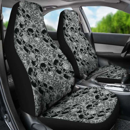 Set Of 2 Floral Sugar Skull Seat Covers - Day Of The Dead 101207