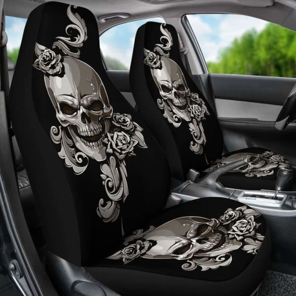 Set Of 2 Floral Sugar Skulls Car Seat Covers 101207