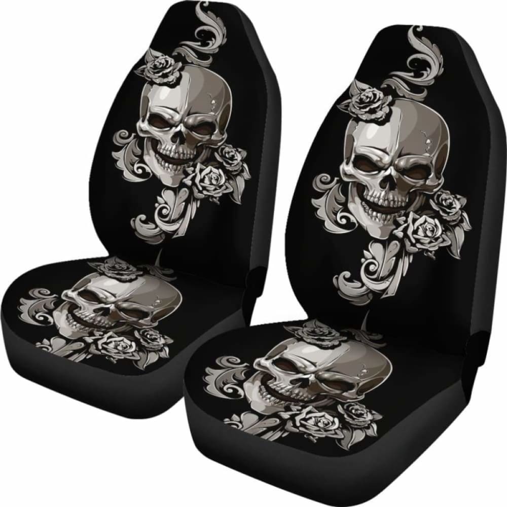 Set Of 2 Floral Sugar Skulls Car Seat Covers 101207