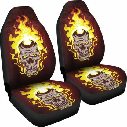 Set Of 2 - Gothic Horror Halloween Skull Flaming Drum Skull Car Seat Cover 172727