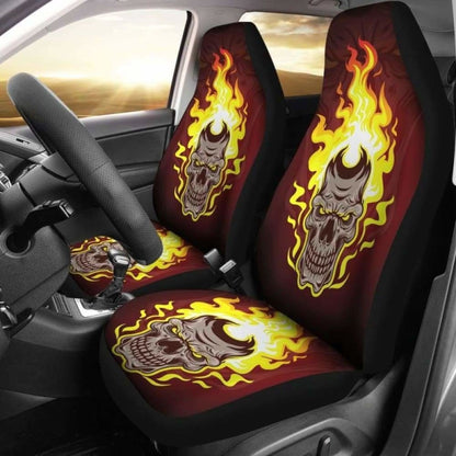 Set Of 2 - Gothic Horror Halloween Skull Flaming Drum Skull Car Seat Cover 172727