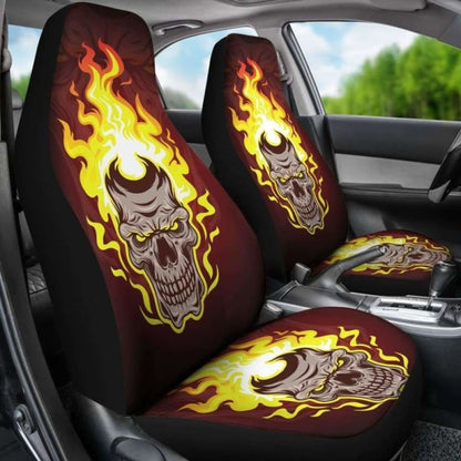 Set Of 2 - Gothic Horror Halloween Skull Flaming Drum Skull Car Seat Cover 172727