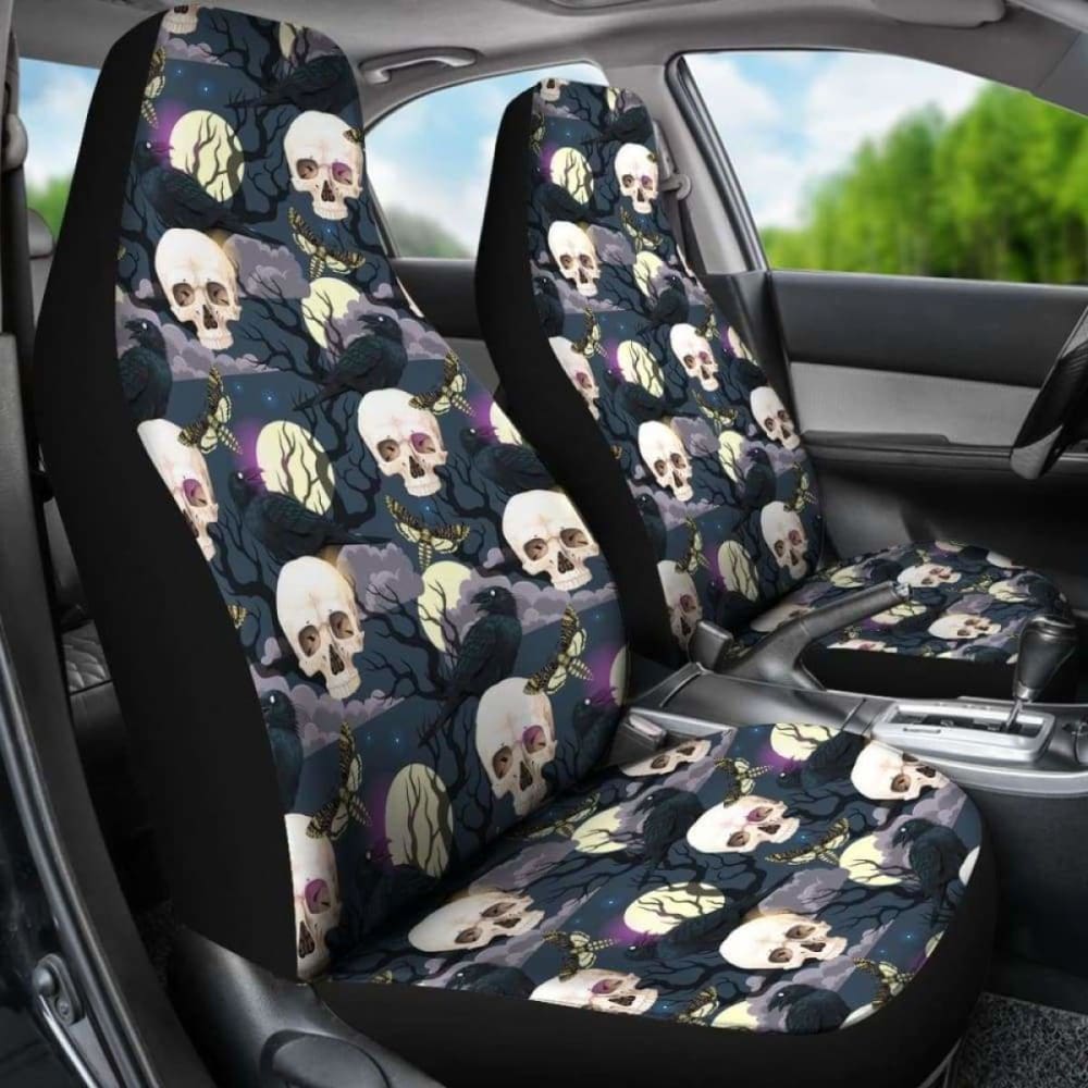 Set Of 2 Gothic Skull Car Seat Covers 101207