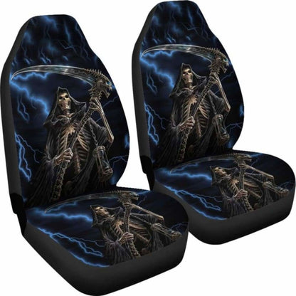Set Of 2 Grim Reaper Awesome Skull Car Seat Covers 101207