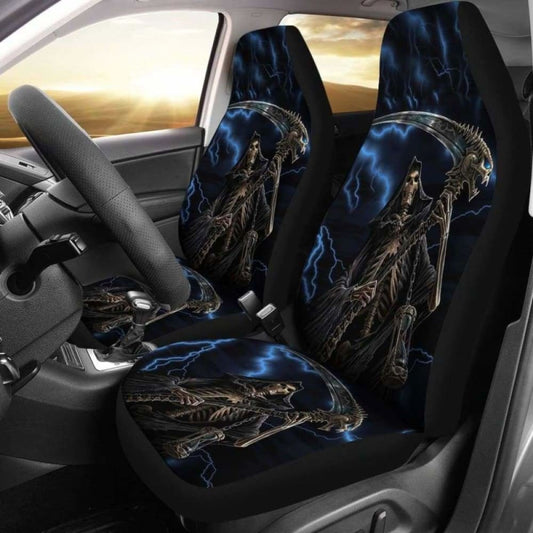 Set Of 2 Grim Reaper Awesome Skull Car Seat Covers 101207
