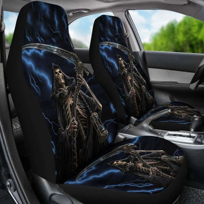 Set Of 2 Grim Reaper Awesome Skull Car Seat Covers 101207