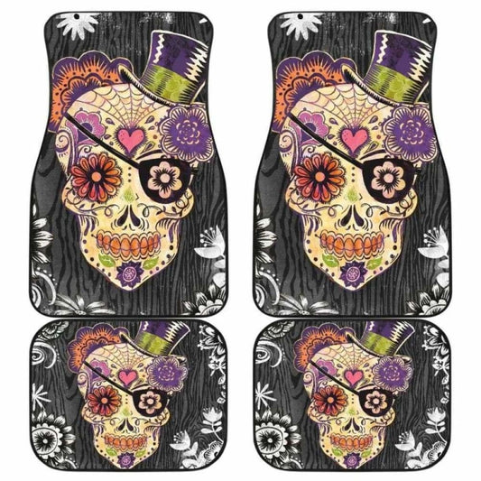 Set Of 2 Halloween Sugar Skull Car Mats 101207