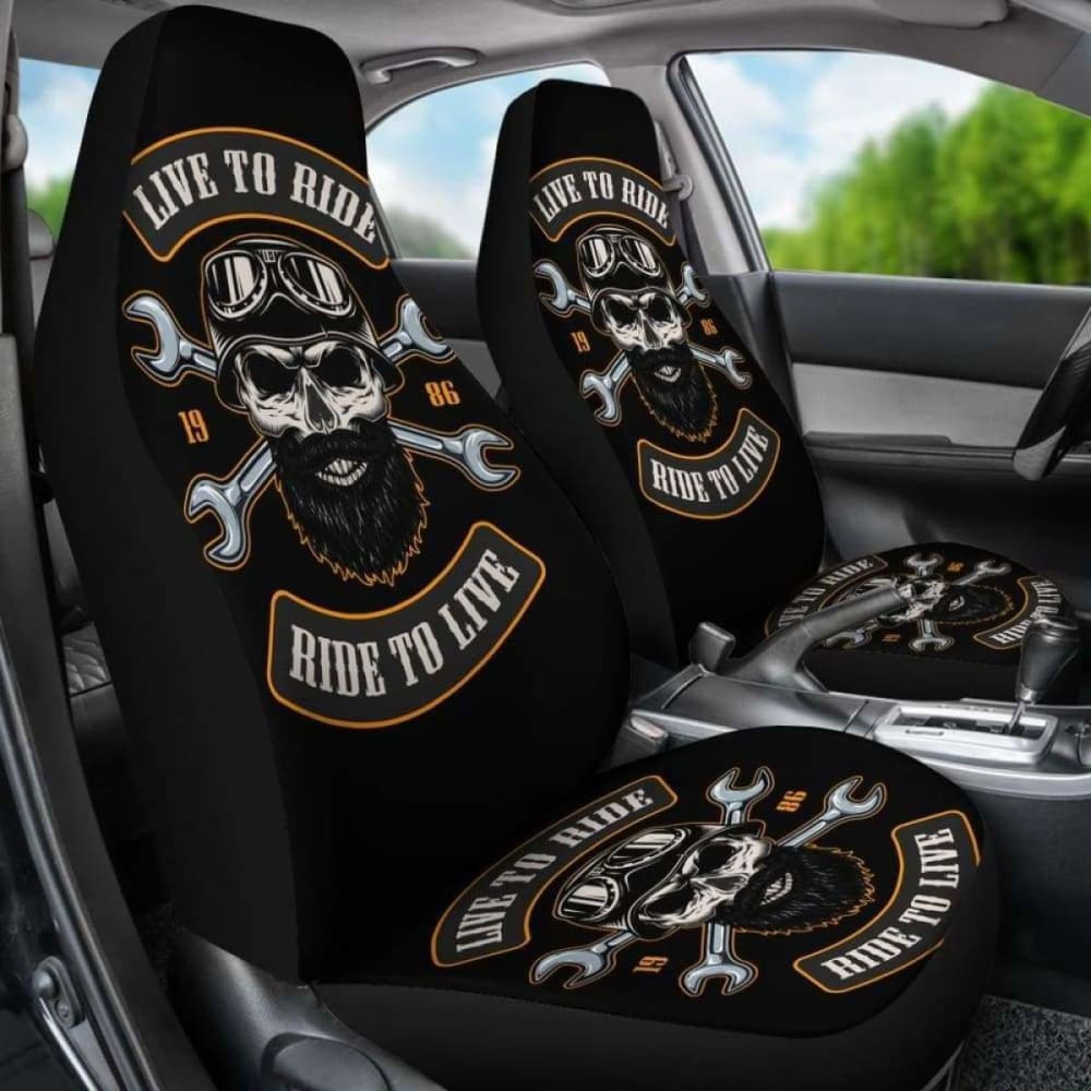 Set Of 2 Live To Ride - Ride To Live Car Seat Covers Skull Car Seat Cover Gothic 172727