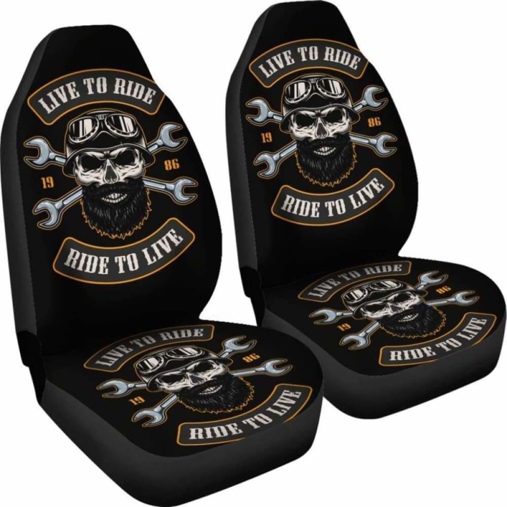 Set Of 2 Live To Ride - Ride To Live Car Seat Covers Skull Car Seat Cover Gothic 172727