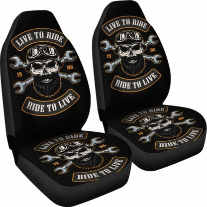 Set Of 2 Live To Ride - Ride To Live Car Seat Covers Skull Car Seat Cover Gothic 172727