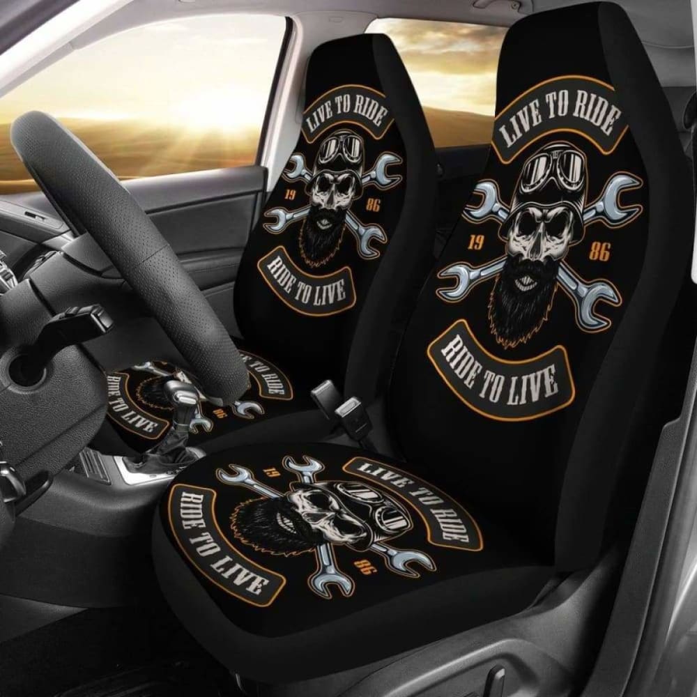 Set Of 2 Live To Ride - Ride To Live Car Seat Covers Skull Car Seat Cover Gothic 172727