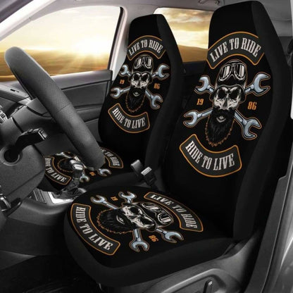 Set Of 2 Live To Ride - Ride To Live Car Seat Covers Skull Car Seat Cover Gothic 172727