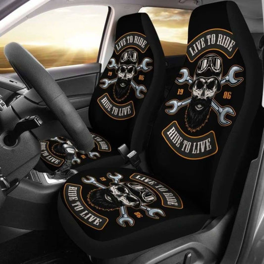 Set Of 2 Live To Ride - Ride To Live Car Seat Covers Skull Car Seat Cover Gothic 172727