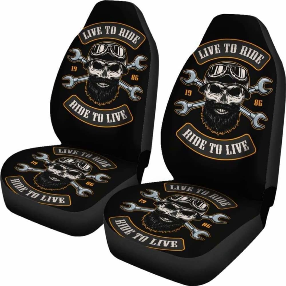 Set Of 2 Live To Ride - Ride To Live Car Seat Covers Skull Car Seat Cover Gothic 172727