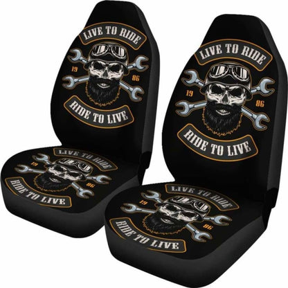 Set Of 2 Live To Ride - Ride To Live Car Seat Covers Skull Car Seat Cover Gothic 172727