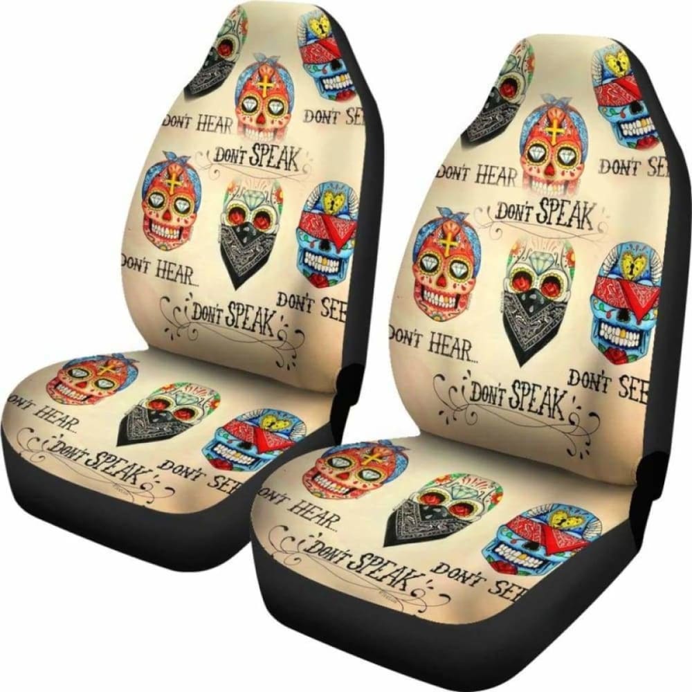 Set Of 2 - No Hear No See No Speak Sugar Skull Car Seat Cover 101207