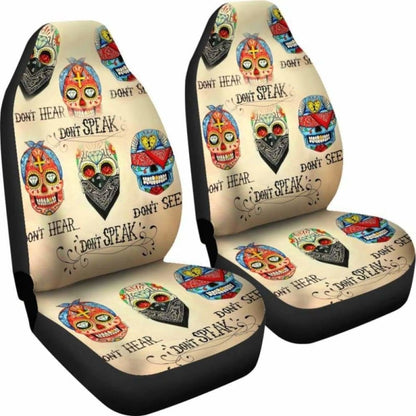 Set Of 2 - No Hear No See No Speak Sugar Skull Car Seat Cover 101207