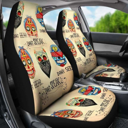 Set Of 2 - No Hear No See No Speak Sugar Skull Car Seat Cover 101207