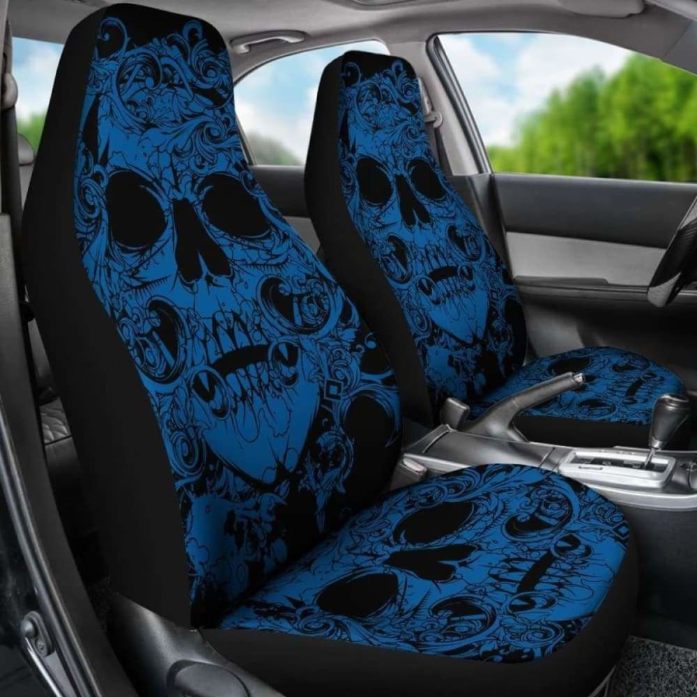 Set Of 2 Pcs Awesome Skull Car Seat Covers 101207
