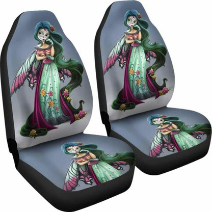 Set Of 2 Pcs Beautiful Girl Sugar Skull Car Seat Covers 101207