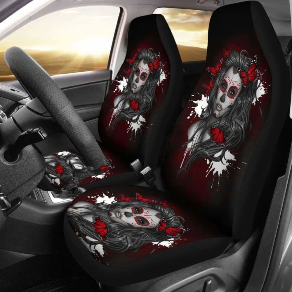Set Of 2 Pcs Beautiful Sugar Skull Girl Car Seat Cover 101207