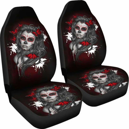 Set Of 2 Pcs Beautiful Sugar Skull Girl Car Seat Cover 101207