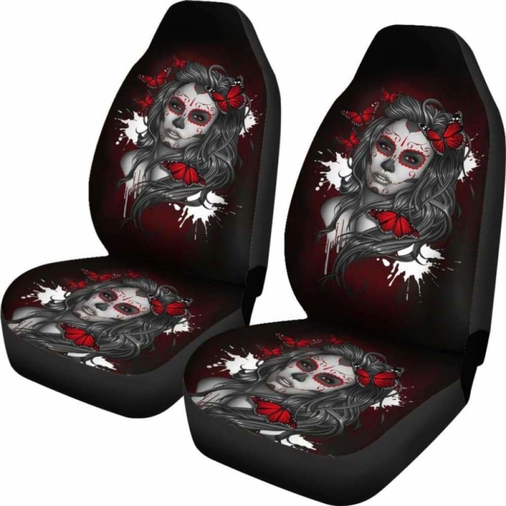 Set Of 2 Pcs Beautiful Sugar Skull Girl Car Seat Cover 101207