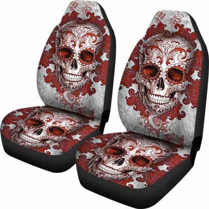 Set Of 2 Pcs - Day Of The Dead - Sugar Skulls Car Seat Covers 101207