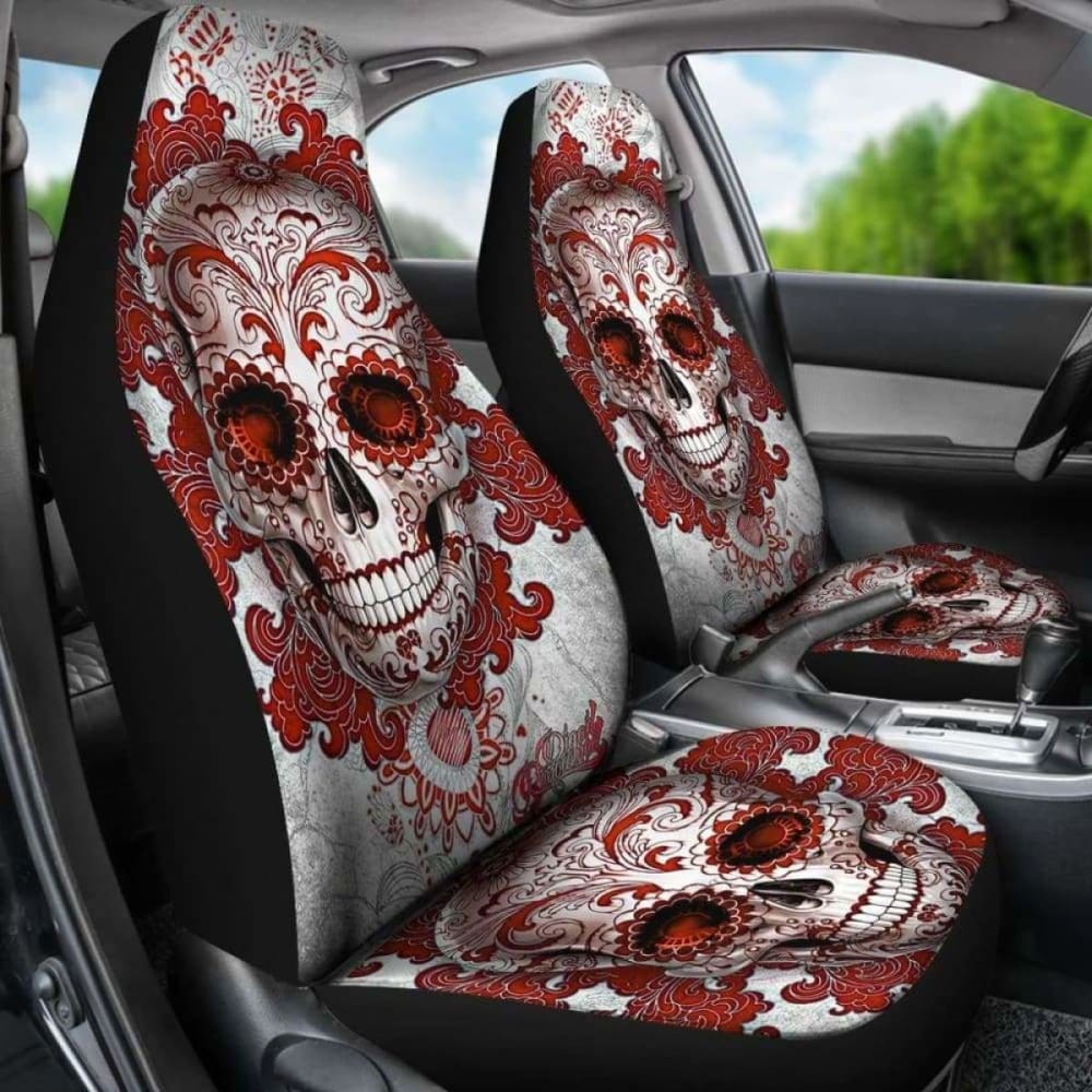 Set Of 2 Pcs - Day Of The Dead - Sugar Skulls Car Seat Covers 101207