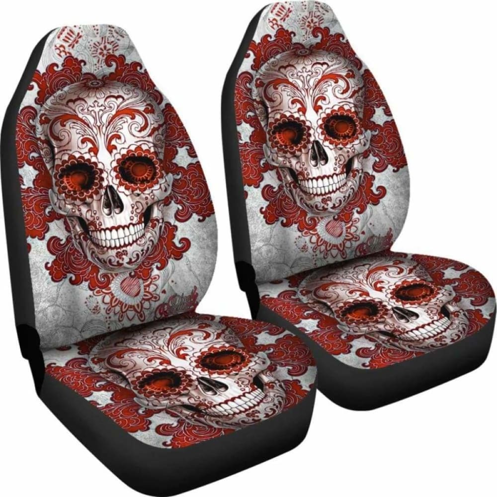 Set Of 2 Pcs - Day Of The Dead - Sugar Skulls Car Seat Covers 101207