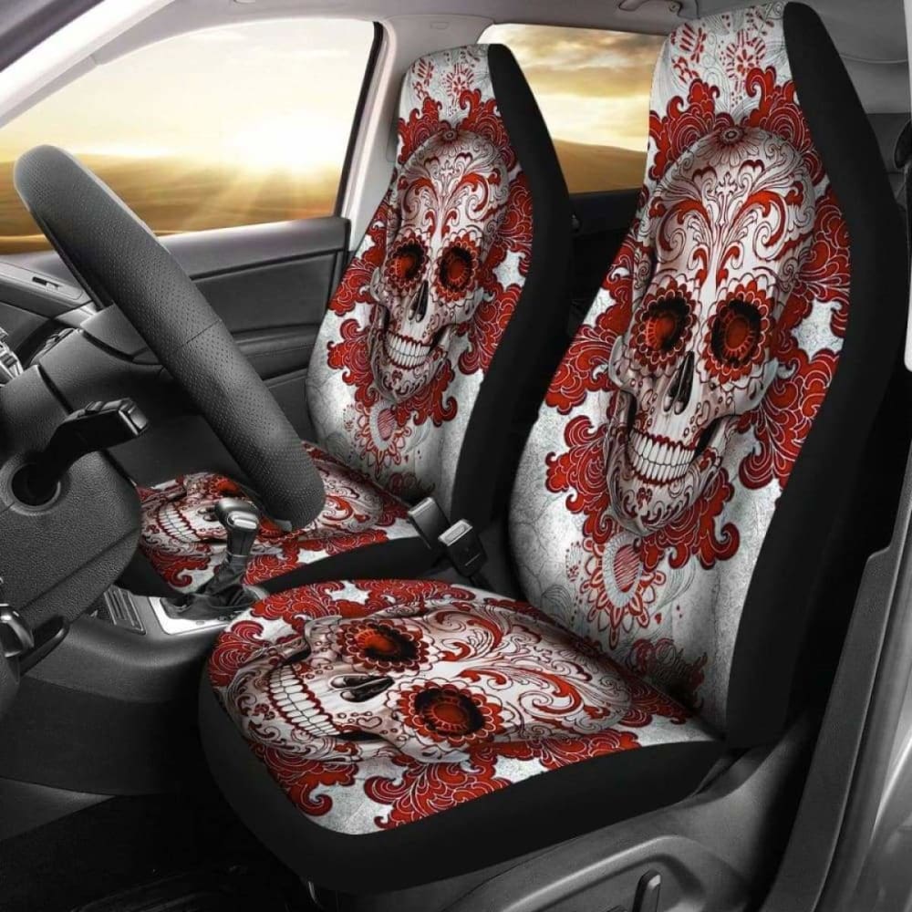 Set Of 2 Pcs - Day Of The Dead - Sugar Skulls Car Seat Covers 101207