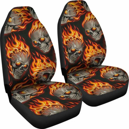 Set Of 2 Pcs Flaming Fire Skulls Car Seat Covers 101207