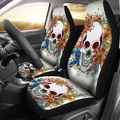Set Of 2 Pcs Floral Skull Car Seat Covers 101207