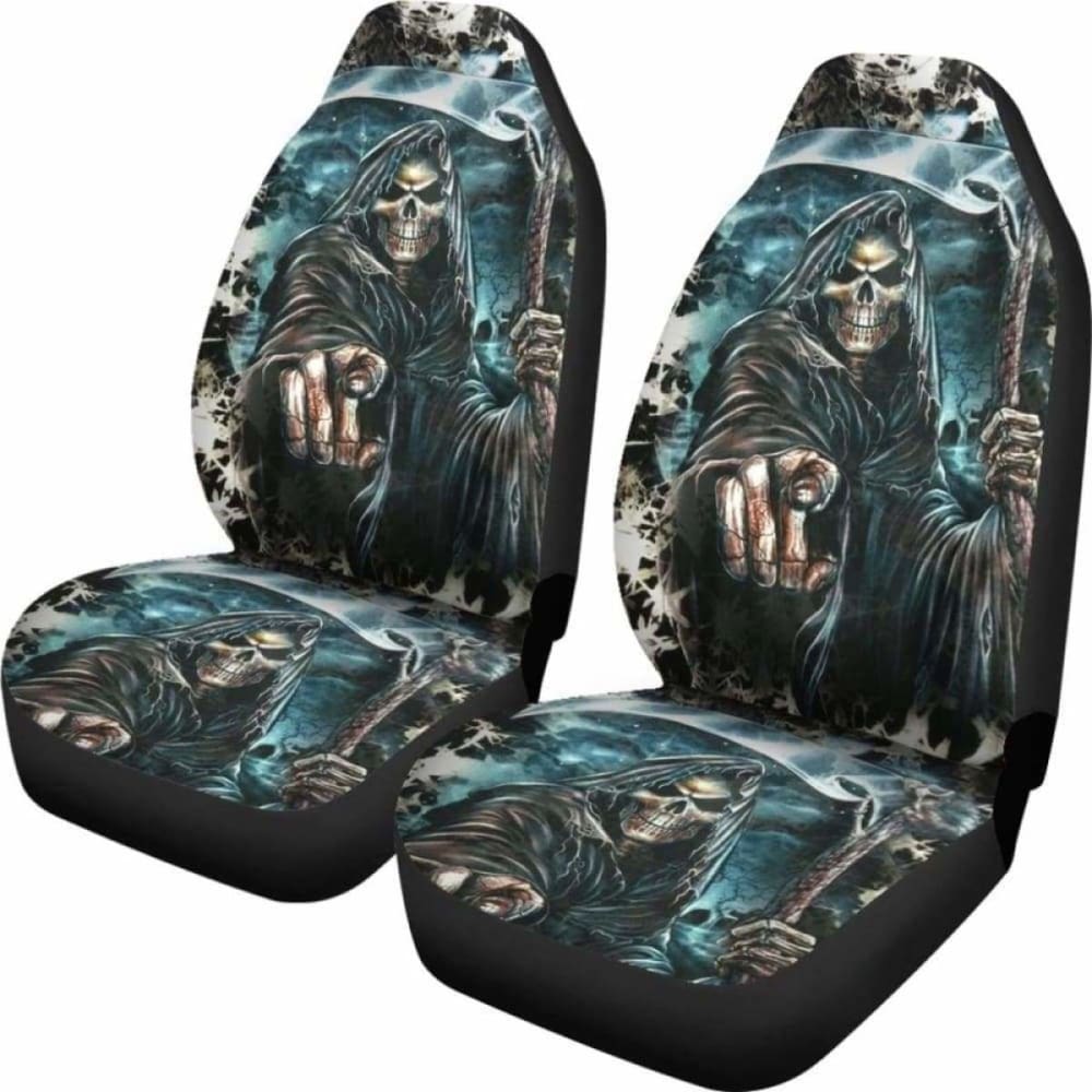 Set Of 2 Pcs - Grim Reaper Skull Gothic Car Seat Covers 172727
