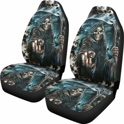 Set Of 2 Pcs - Grim Reaper Skull Gothic Car Seat Covers 172727