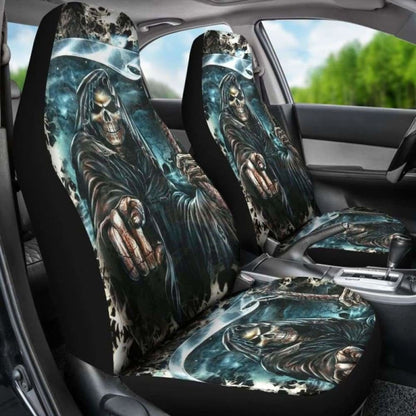 Set Of 2 Pcs - Grim Reaper Skull Gothic Car Seat Covers 172727