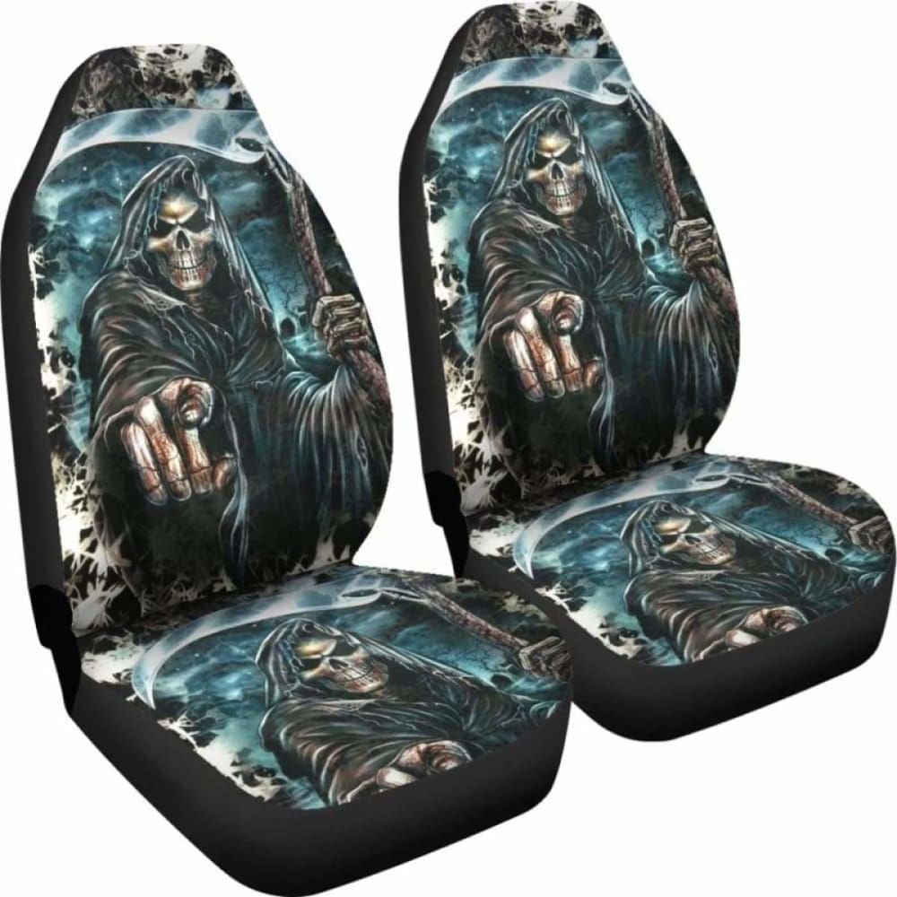 Set Of 2 Pcs - Grim Reaper Skull Gothic Car Seat Covers 172727