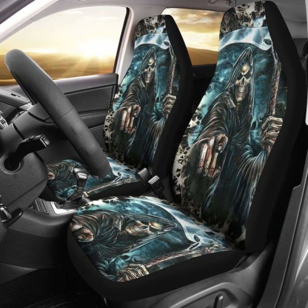 Set Of 2 Pcs - Grim Reaper Skull Gothic Car Seat Covers 172727