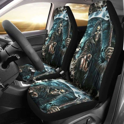 Set Of 2 Pcs - Grim Reaper Skull Gothic Car Seat Covers 172727