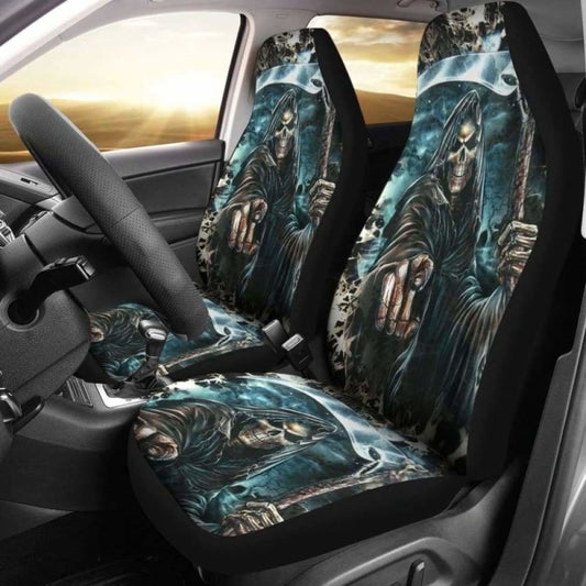 Set Of 2 Pcs - Grim Reaper Skull Gothic Car Seat Covers 172727