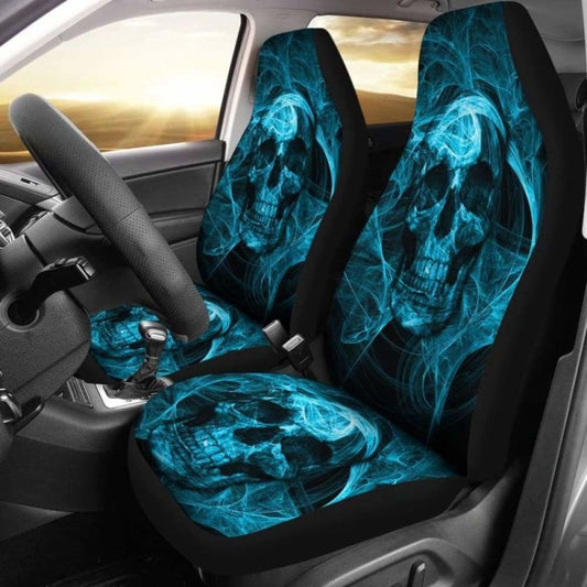 Set Of 2 Pcs Seat Cover Flaming Skull Gothic Car Seat Cover 172727
