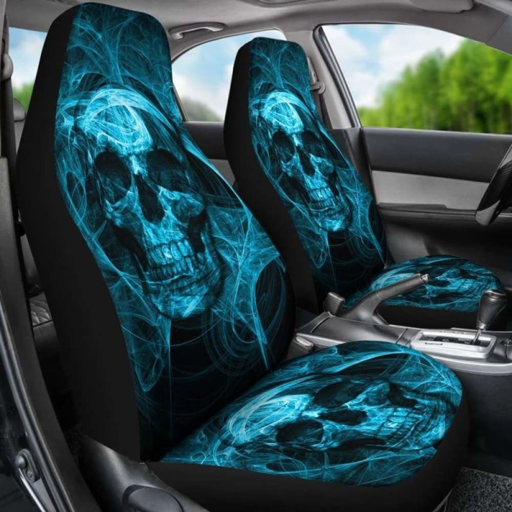 Set Of 2 Pcs Seat Cover Flaming Skull Gothic Car Seat Cover 172727