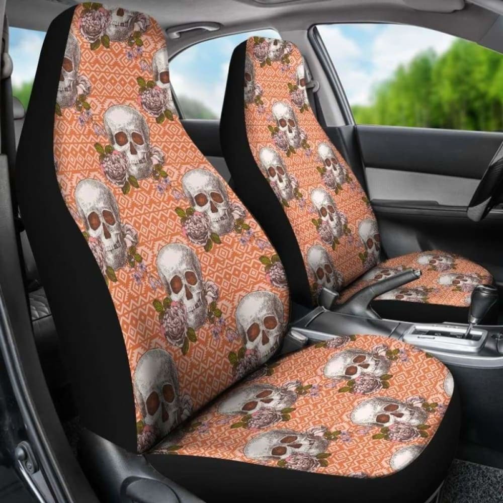 Set Of 2 Pcs Skull Floral Car Seat Covers 101207