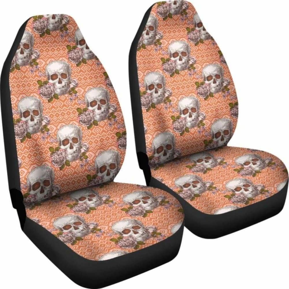 Set Of 2 Pcs Skull Floral Car Seat Covers 101207