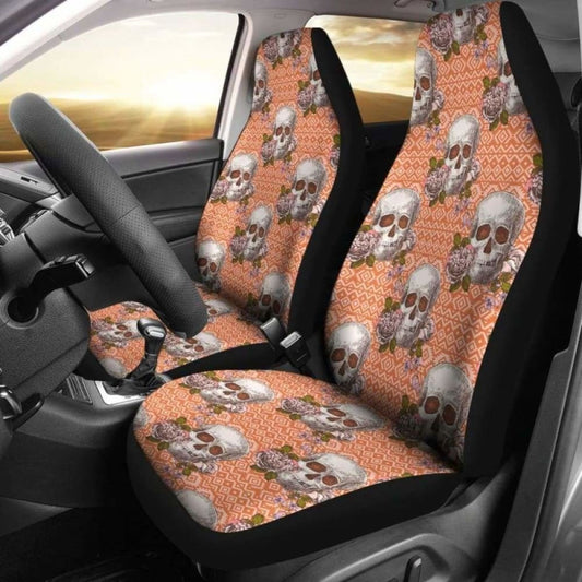 Set Of 2 Pcs Skull Floral Car Seat Covers 101207