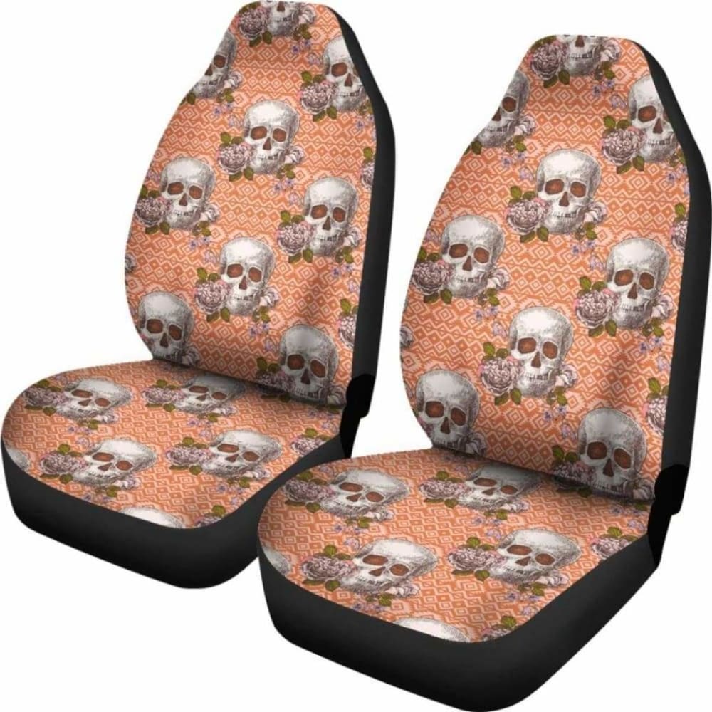 Set Of 2 Pcs Skull Floral Car Seat Covers 153908 - YourCarButBetter