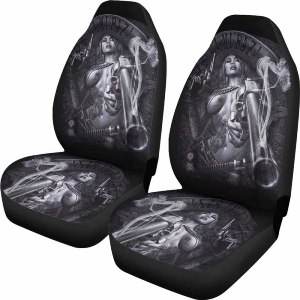 Set Of 2 Pcs Skull Girl Car Seat Covers 101207