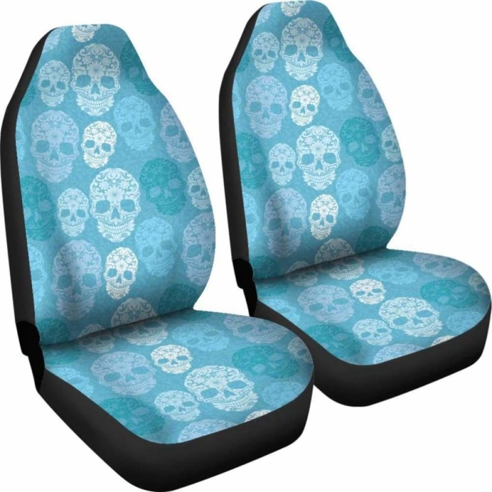 Set Of 2 Pcs - Skull Gothic Horror Flaming Fire Halloween Skull Car Seat Covers 101207