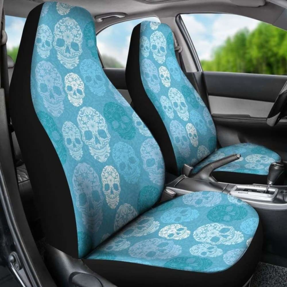 Set Of 2 Pcs - Skull Gothic Horror Flaming Fire Halloween Skull Car Seat Covers 101207