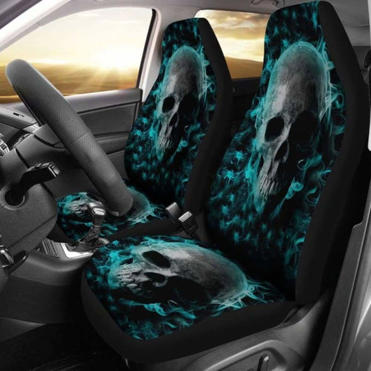 Set Of 2 Pcs - Skull Gothic Horror Flaming Fire Halloween Skull Car Seat Covers 172727